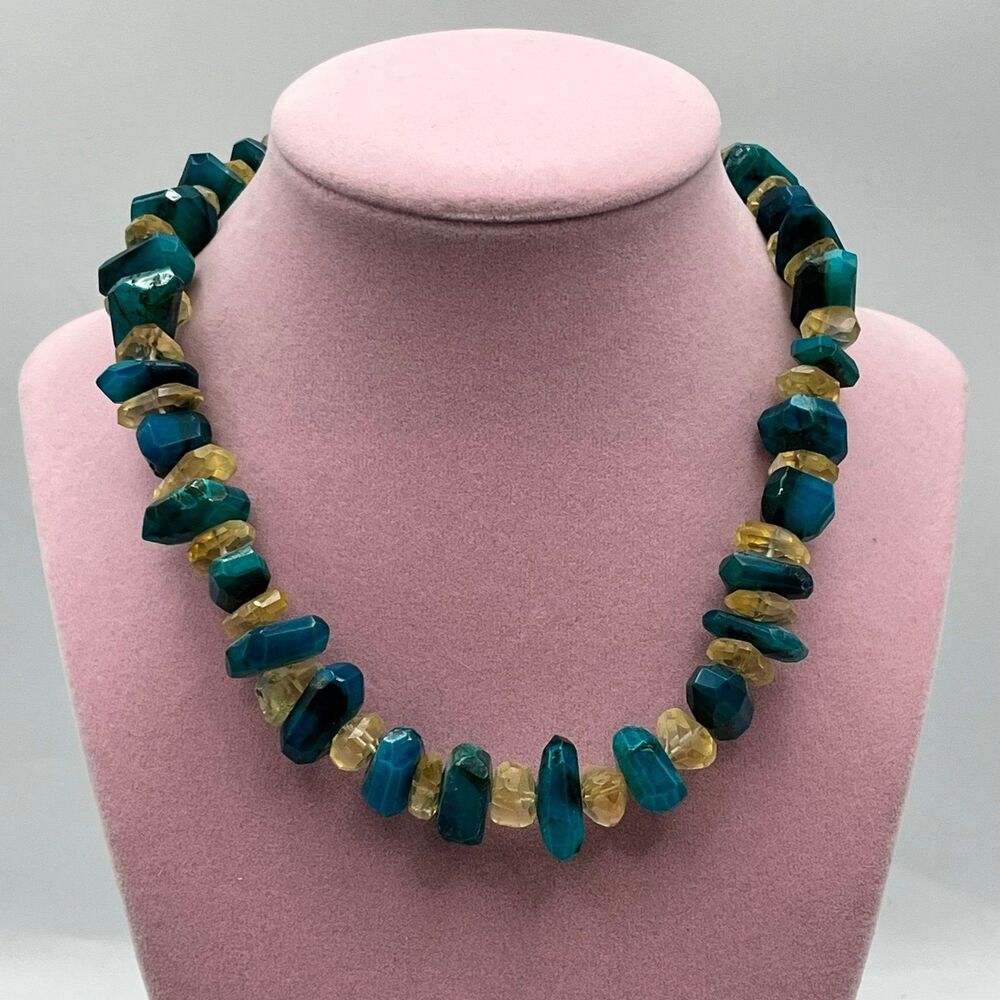 Vintage unisex blue glass and citrine stone Necklace